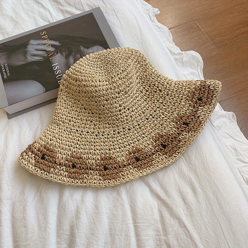 Vintage Crochet Bucket Hat Elegant UV Protection Sun Hat, Bucket Hats Foldable Outdoor Sunshade Travel Beach Hats Cloche Hats for Women,Temu