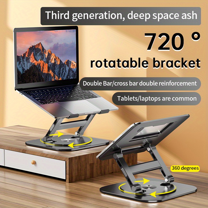 Supporto per computer girevole a 360 gradi Supporto per laptop rotante a  doppio asse Girevole a 360 gradi Base di raffreddamento pieghevole in lega  di