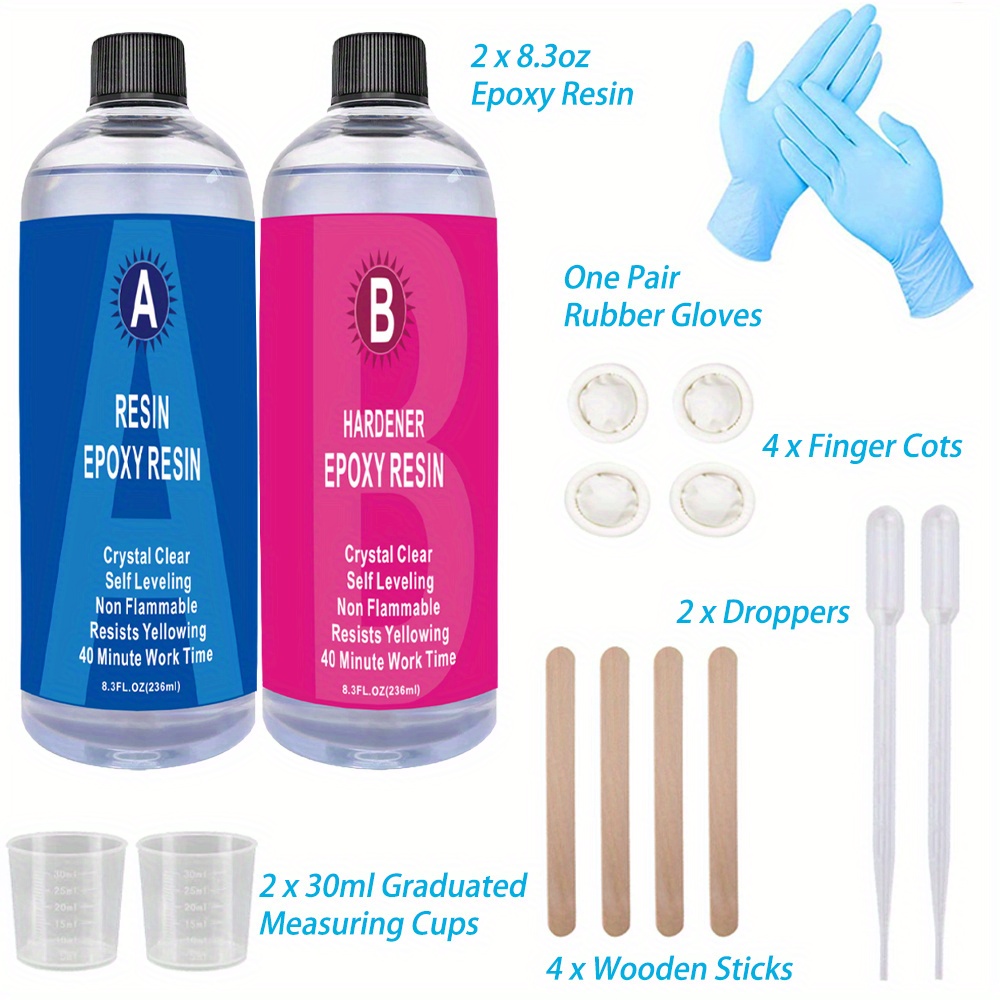 Resina Epossidica Trasparente Kit, Stampi per Resina Rapporto 1:1 Starter  Kit per Principianti, 200 ml Resina e di Indurente, Pigmenti, Glitter