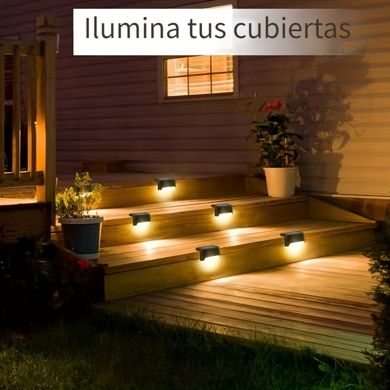 MSUIINT Luces solares para valla, 4 luces para exteriores, lámpara solar de  pared para cubierta, 4 luces LED, iluminación de abajo, impermeable, para