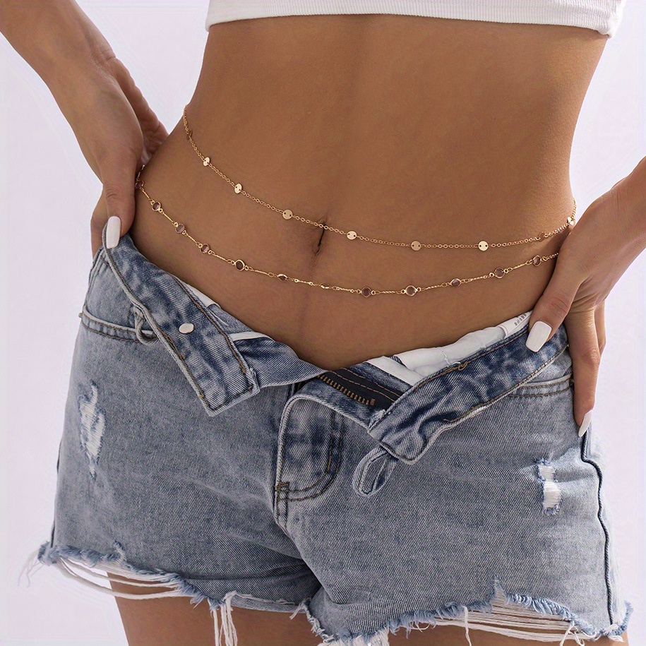 2 Pcs Sequin Waist Chain, Stackable Body Chain for Summer
