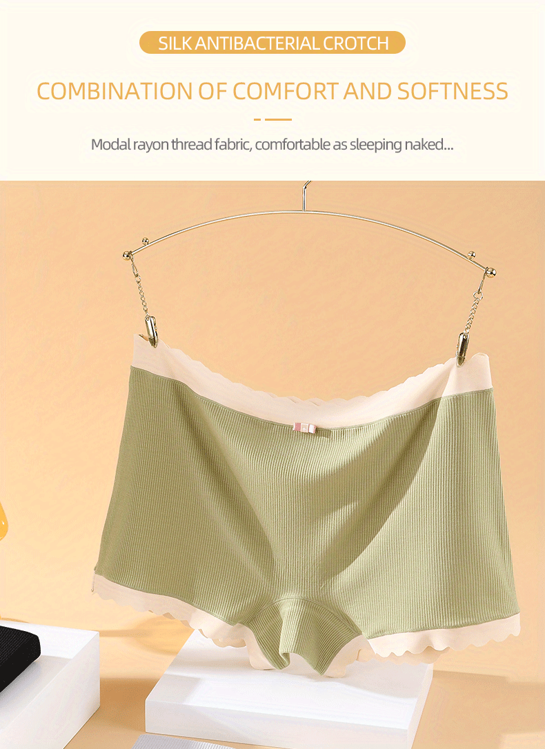 2 Pack Plus Size Simple Underwear Set, Women's Plus Modal Anti-bacterial  Gusset Floral Trim Stretchy Comfort Boyshorts Two Piece Set