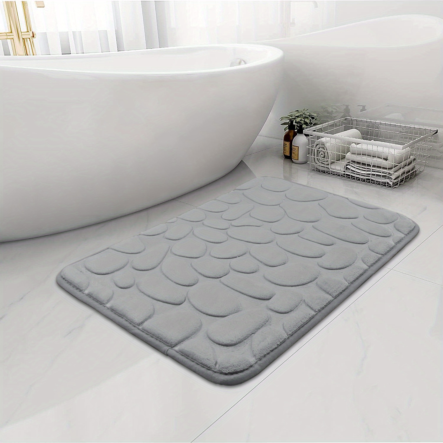 Vigor Upholstery Washable Bath Rugs Cobblestone Embossed Bathroom Bath Mat Memory Foam Pad - Bulk 3 Sets - 3 Pack