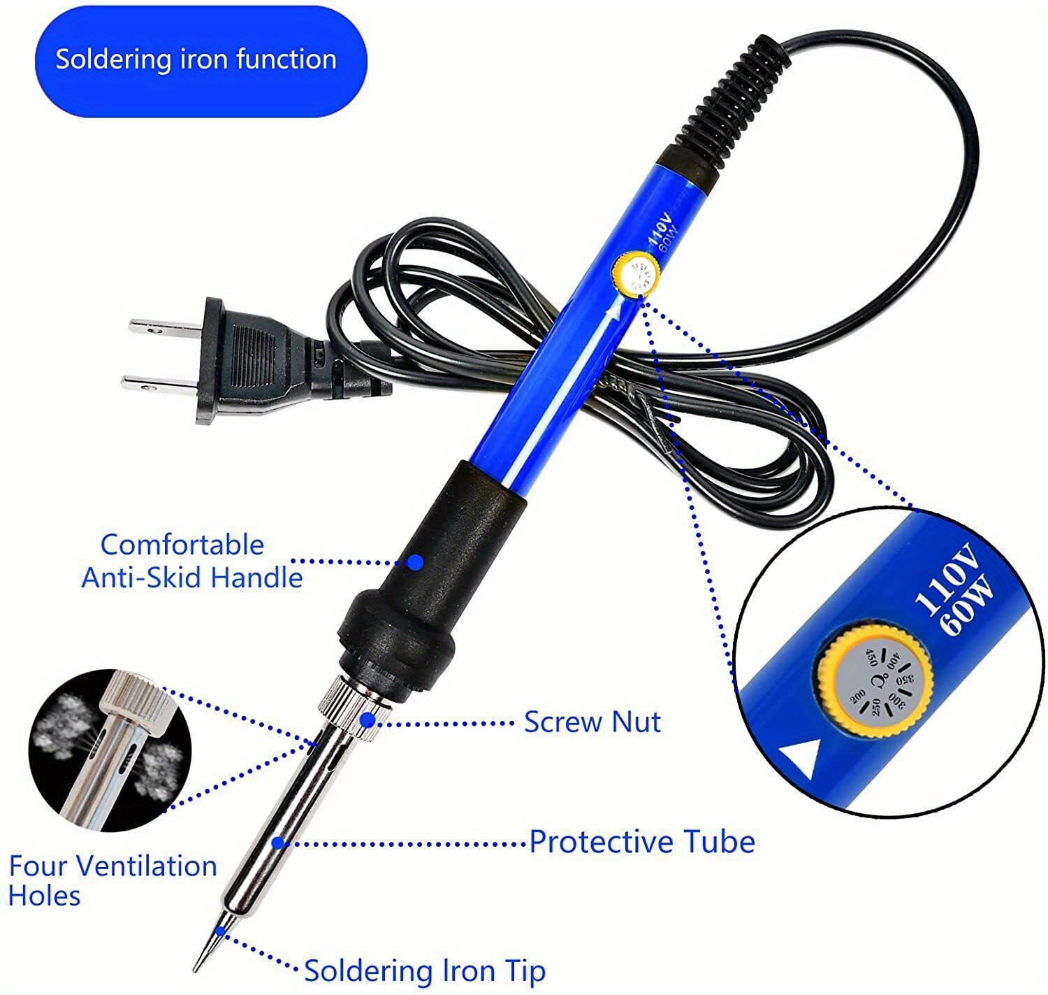 Soldering Iron Kit, ILIBILIB 60W 110V Soldering Gun One-Hand Operation  Welding Tool with On/Off Switch, Solder Wire, and Desoldering Pump for