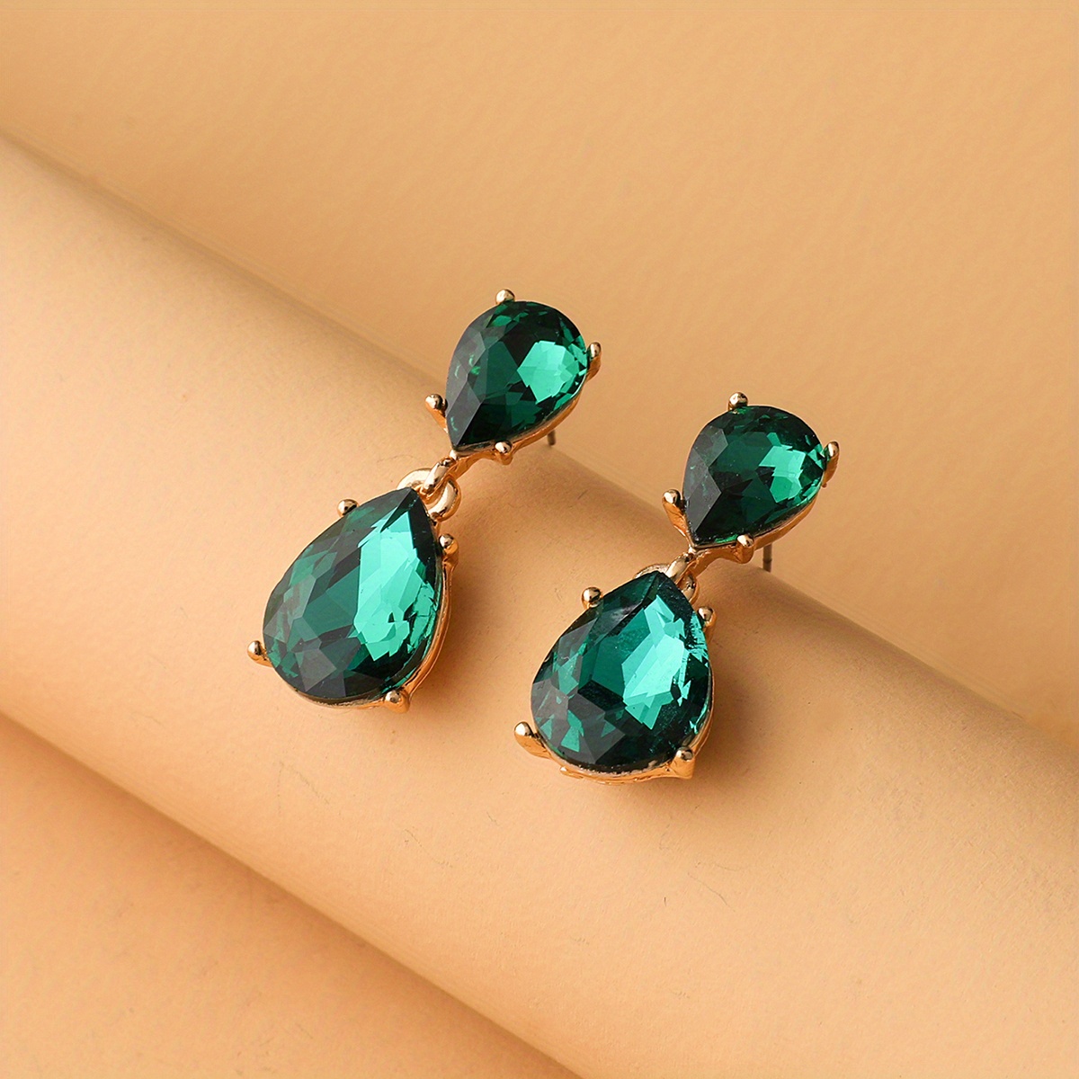 TEMU Women's Creative Double Water Drop Synthetic Crystal Stud Earrings, Turtle Imitation Crystal Earring Additions Gift