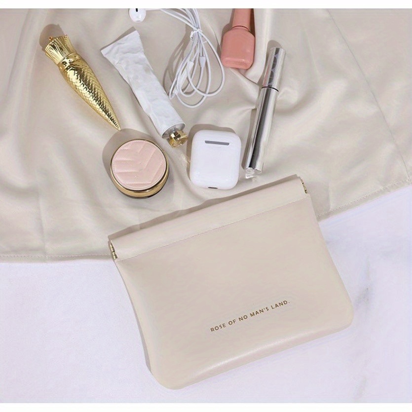 1pc Rose of No for Man's Land Coin Wallet ? Portable Mini Lipstick & USB Cable Organizer Bag for Women, Men, and Students, Beige with Golden Zipper, Compact Design for Travel, Daily Use, and Small Essentials, Techfriendly Pouch | Chic Storage Bag | Beige Wallet