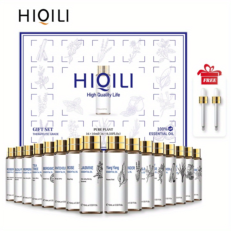 HIQILI 16pcs 0.33 Fl Oz/10ML Juego De Aceites Esenciales Aromáticos Para  Difusor, Humidificador, Masaje, Cuidado De La Piel Y El Cabello