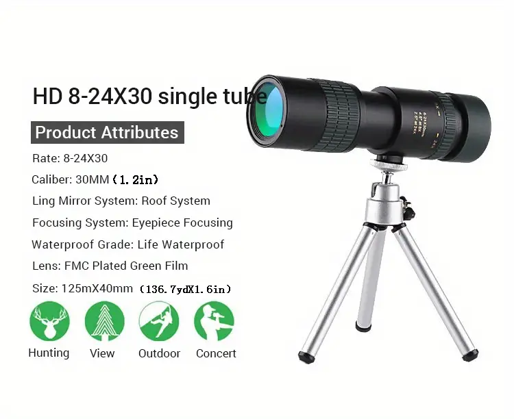 8 24x30 monocular telescope handheld monocular binoculars for birds watching hunting camping wildlife hunting details 2