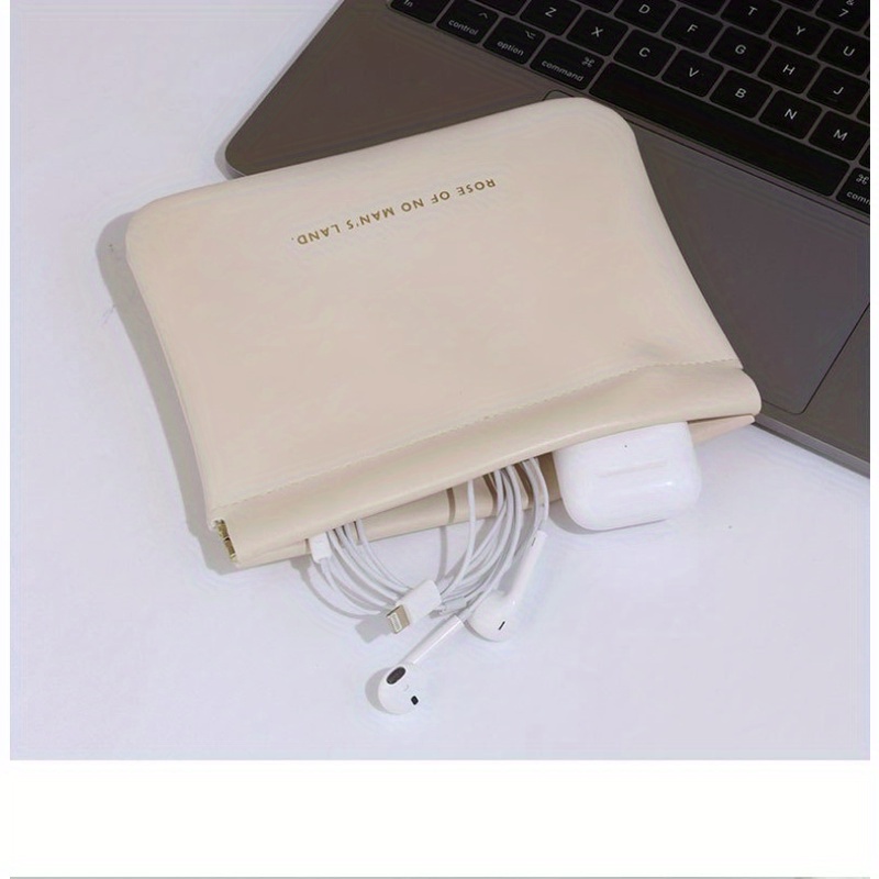 1pc Rose of No for Man's Land Coin Wallet ? Portable Mini Lipstick & USB Cable Organizer Bag for Women, Men, and Students, Beige with Golden Zipper, Compact Design for Travel, Daily Use, and Small Essentials, Techfriendly Pouch | Chic Storage Bag | Beige Wallet