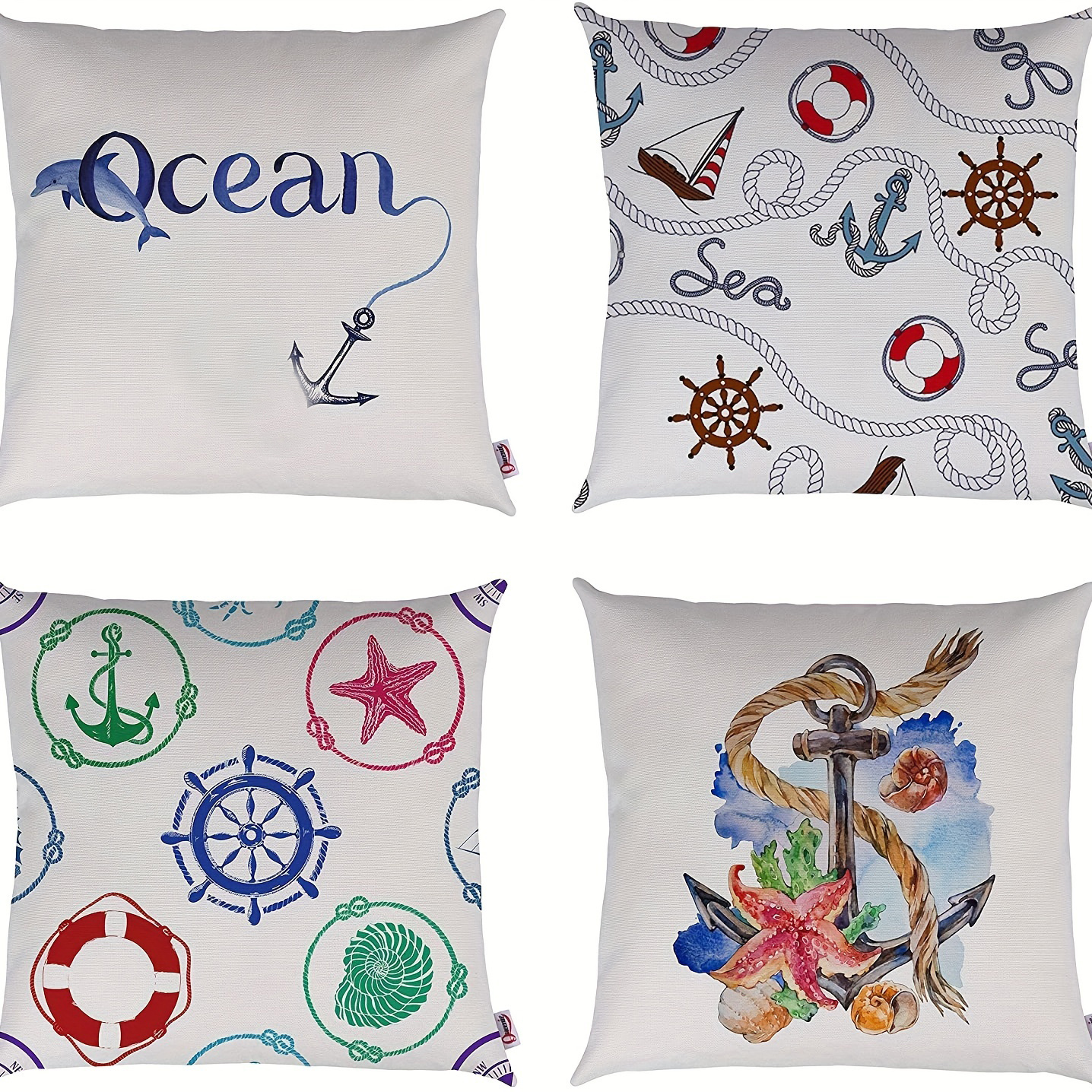 Ocean Theme Square Pillow Case Mediterranean Style Decorative