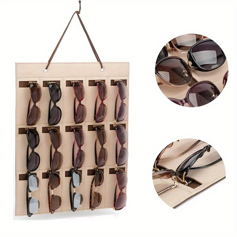 1pc sunglasses storage organizer wall mounted felt glasses storage bag hanging eyeglasses storage holder eyewear display details 2