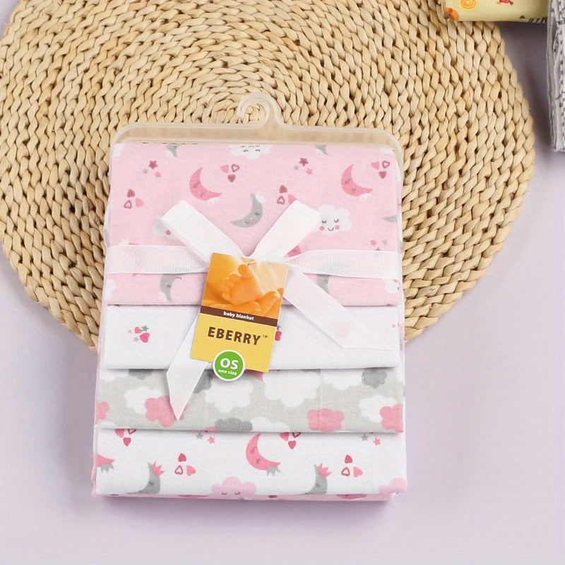 4pcs Set Cotton Children's Blanket With Cartoon Print And Swaddle