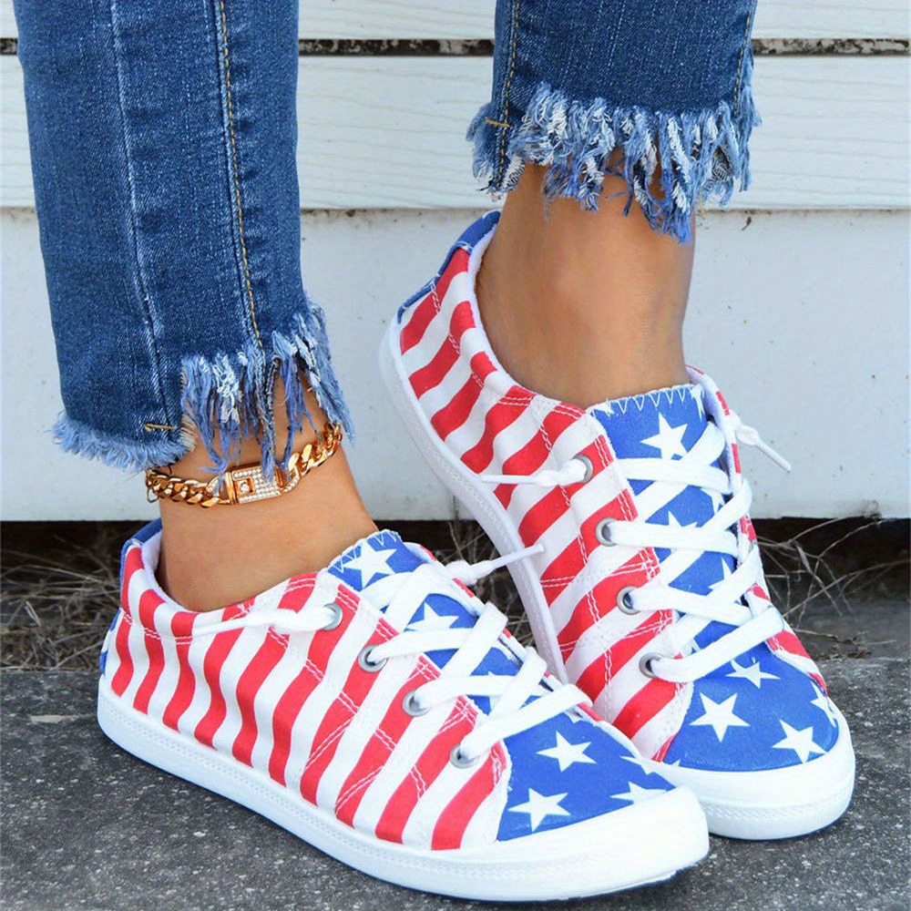 Red white and on sale blue canvas shoes