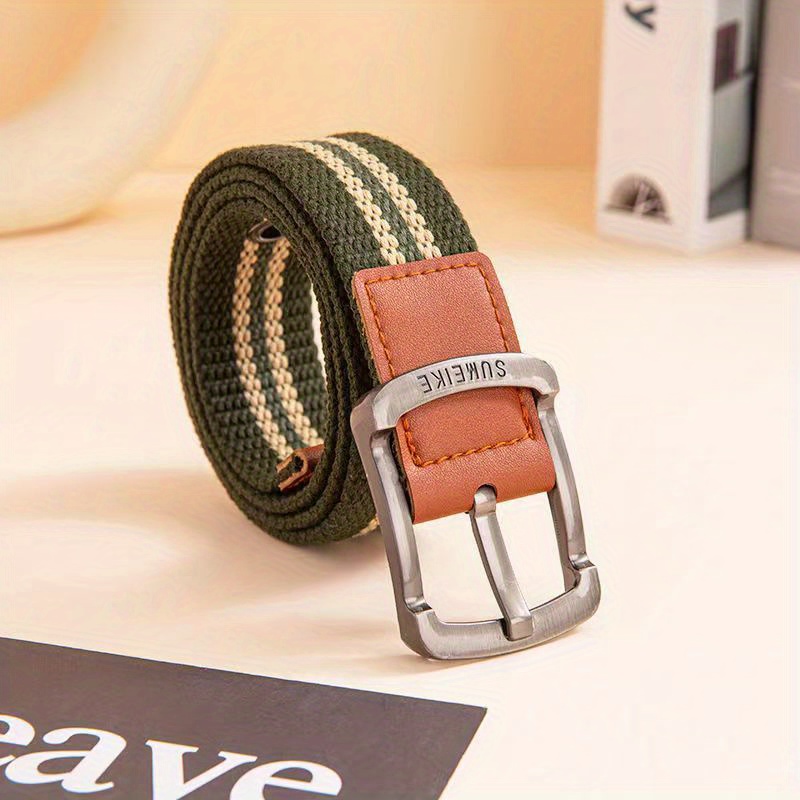 Men's Canvas Belt, Double Pins Buckle Belt Canvas Waistband Outdoor Casual  Jeans Belt - Temu