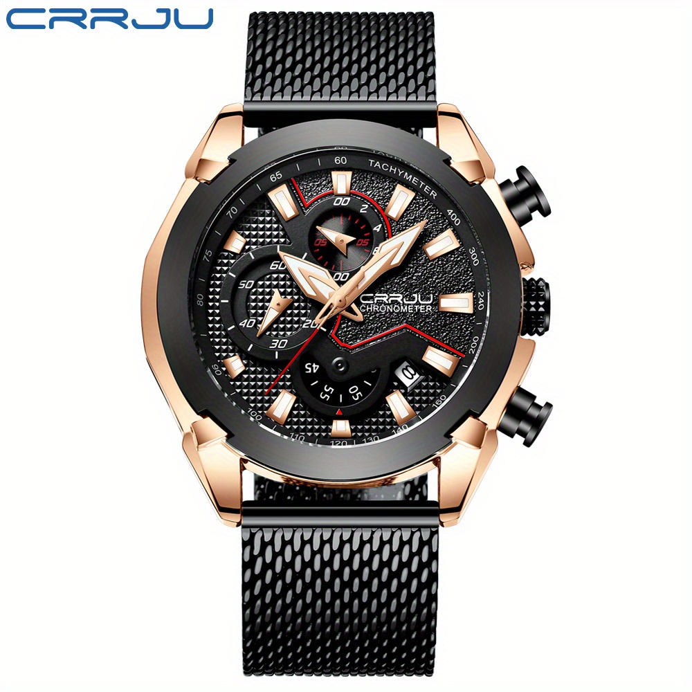 CRRJU - Reloj de pulsera, de acero inoxidable para hombre, resistente al  agua, cronógrafo, correa de acero inoxidable