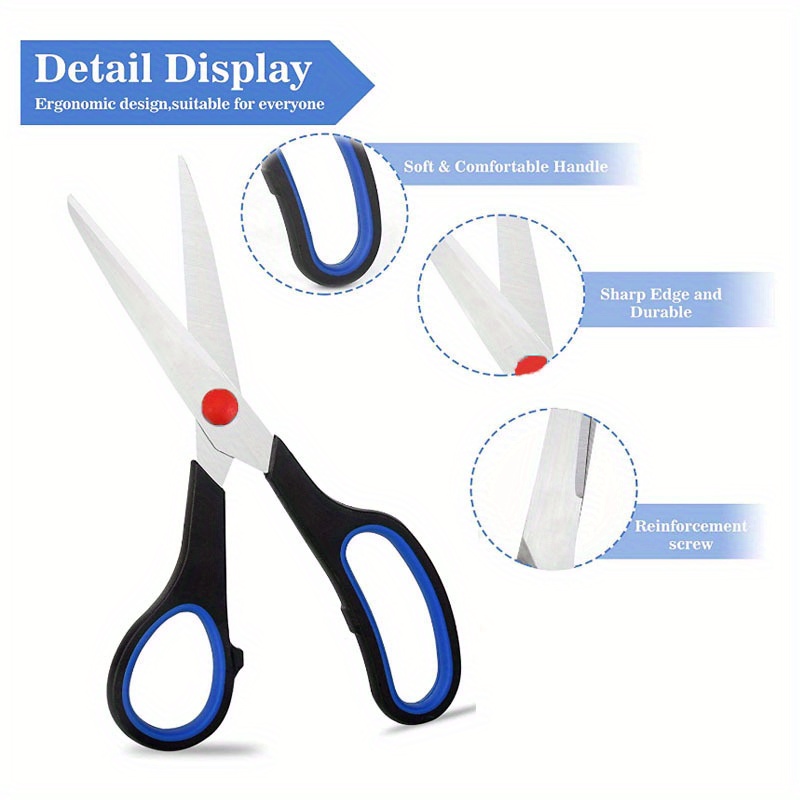 Scissors, 8 Inch Multipurpose Scissors Bulk 3-Pack, Ultra Sharp Blade Shears,  Comfort-Grip Handles, Sturdy Sharp Scissors for Office Home School Sewing  Fabric Craft Supplies, Right/Left Handed, 21 x 8 x 2 cm