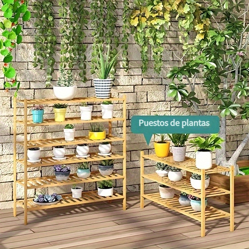 Estantería de bambú, estantería de 6 niveles, estantería alta para libros,  estantes ajustables de almacenamiento multiusos, soporte para plantas para