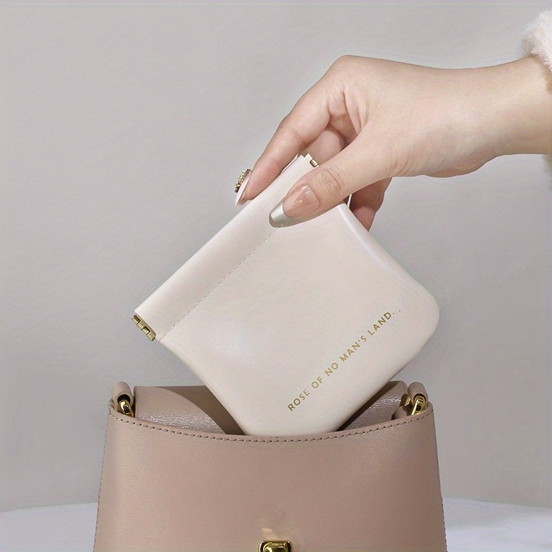 1pc Rose of No for Man's Land Coin Wallet ? Portable Mini Lipstick & USB Cable Organizer Bag for Women, Men, and Students, Beige with Golden Zipper, Compact Design for Travel, Daily Use, and Small Essentials, Techfriendly Pouch | Chic Storage Bag | Beige Wallet