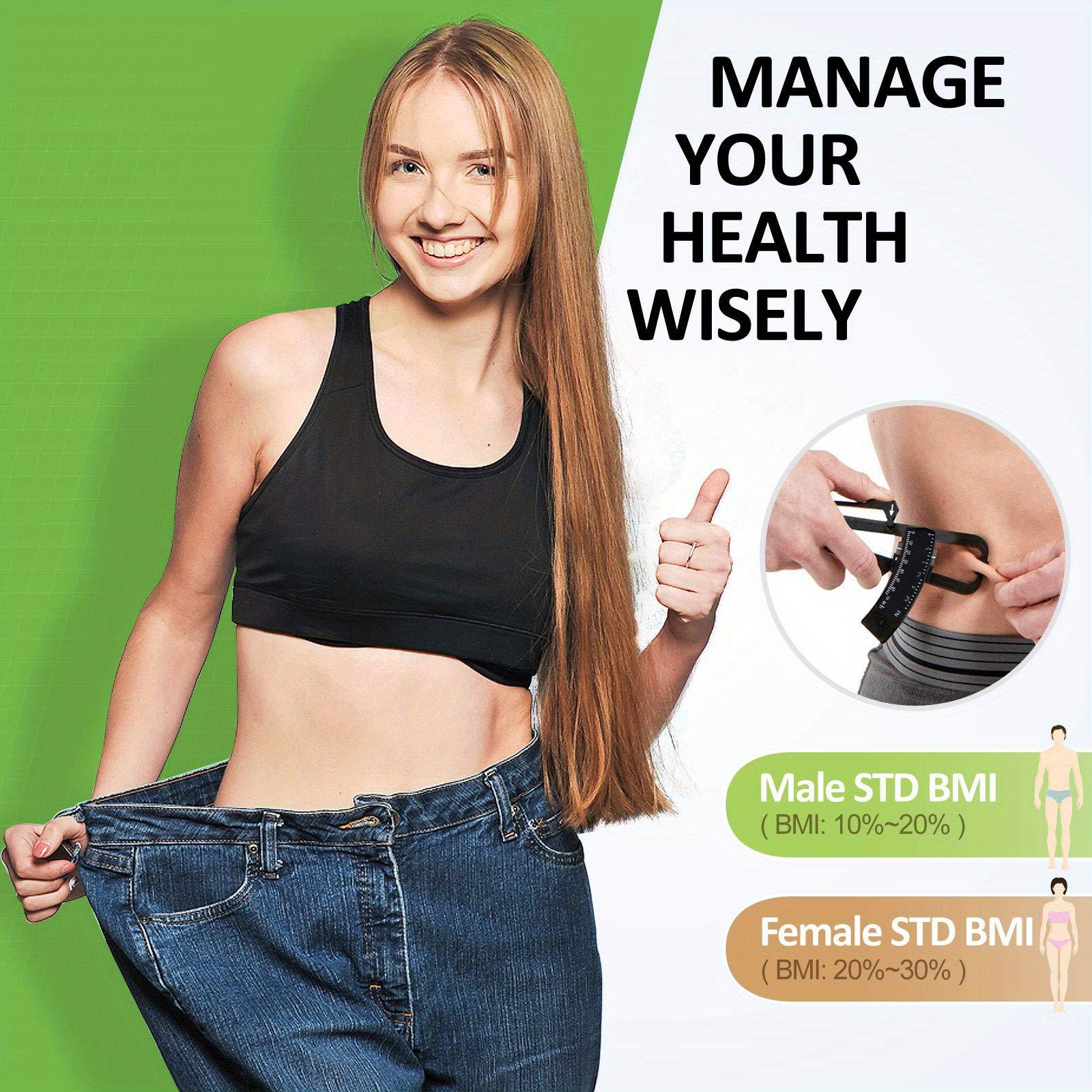 [Accurate Body Caliper] Accurate 1pc Body Caliper & Measurement Chart Combo - Durable ABS Material, Easy-to-Use Skinfold Tool for Men & Women with Anti-Skid Grip, Perfect for Home Gym or DIY Fitness Tracking