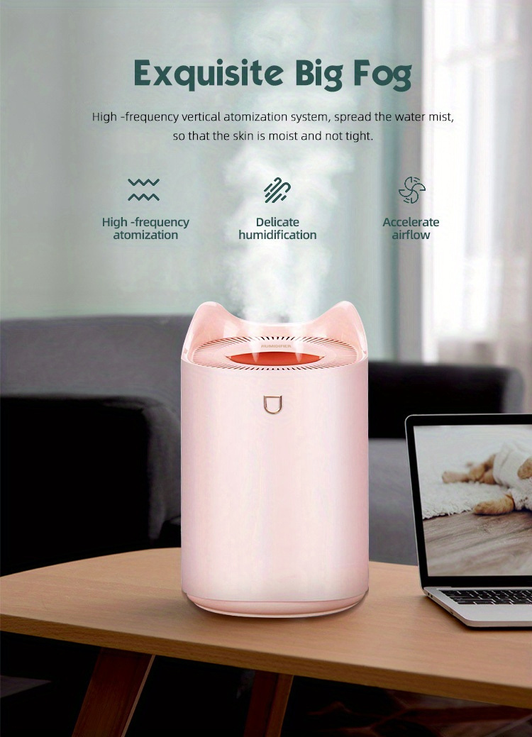 1pc 3300ml colorful atmosphere light humidifier large capacity cool mist dual spray port usb personal desktop for bedroom travel office home details 1