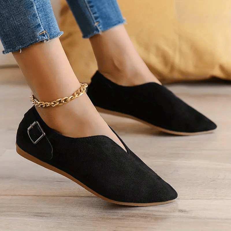 Women's Metallic Buckle Decor Loafers, Round Toe Soft Sole Slip On Flats,  Comfy Low Top Flat Shoes - Temu