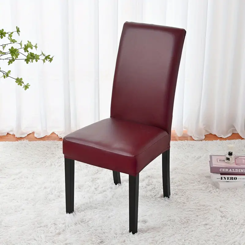 1pc elastic leather stretch dining chair slipcovers four seasons universal chair slipcover for wedding dining room office banquet house home decor details 12