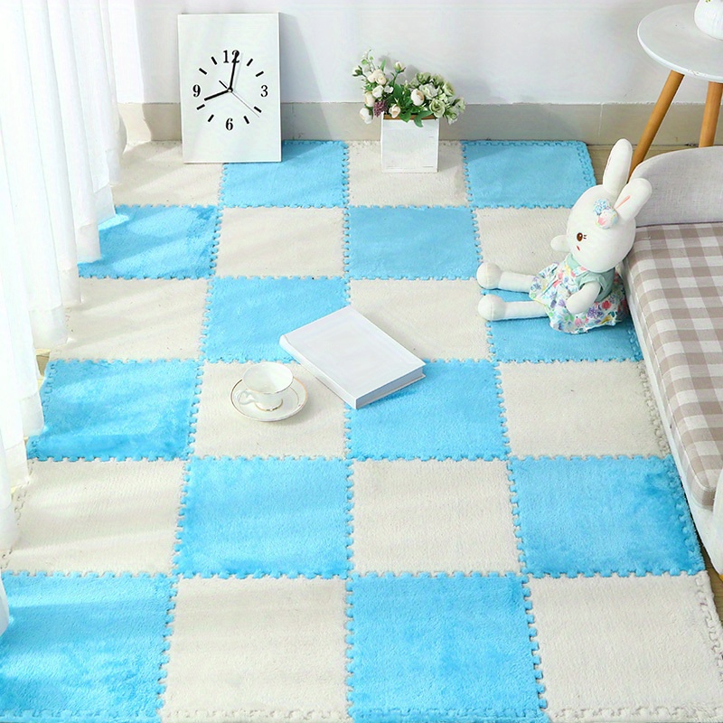 Plush Puzzle Foam Floor Mat, Square Interlocking Carpet Fluffy
