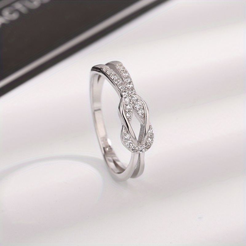 S925 Silver Ring Inlaid Zirconia Knot Shape Engagement Wedding Ring For Female Party Accessory details 2