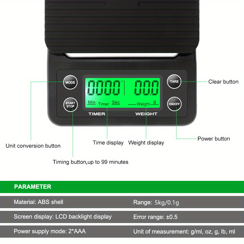 Timing Coffee Scale Hand Made Coffee Electronic Scale Multifunctional  Household Kitchen Digital Display Scale Bar Special Scale Baking Gram Weight  Table Scale - Temu