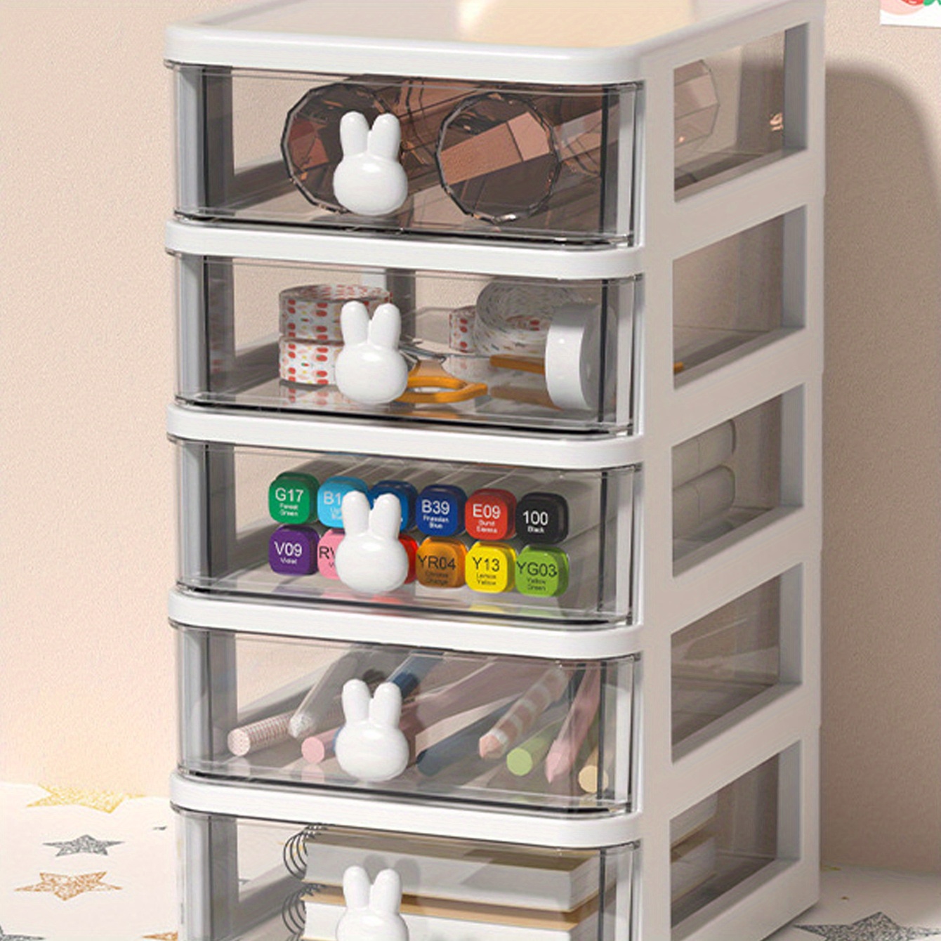 Rabbit Cartoon Desktop Storage Box Transparent Small Drawer 