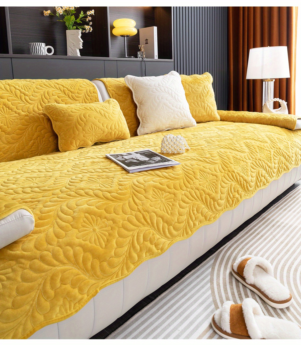 Soft Comfortable Milk Velvet Basho Leaf Sofa Slipcover Temu