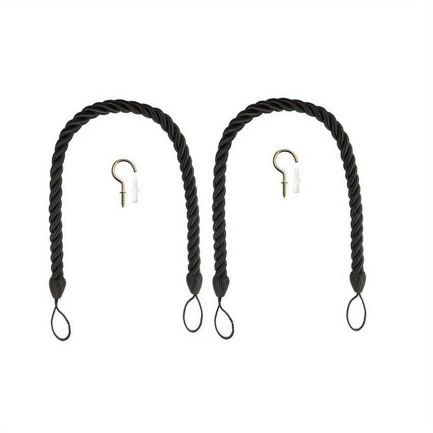 Image of 2pcs Vintage Curtain Tiebacks In Assorted Colors With 2 Metal Hooks - Durable Polyester, Ideal For Decor