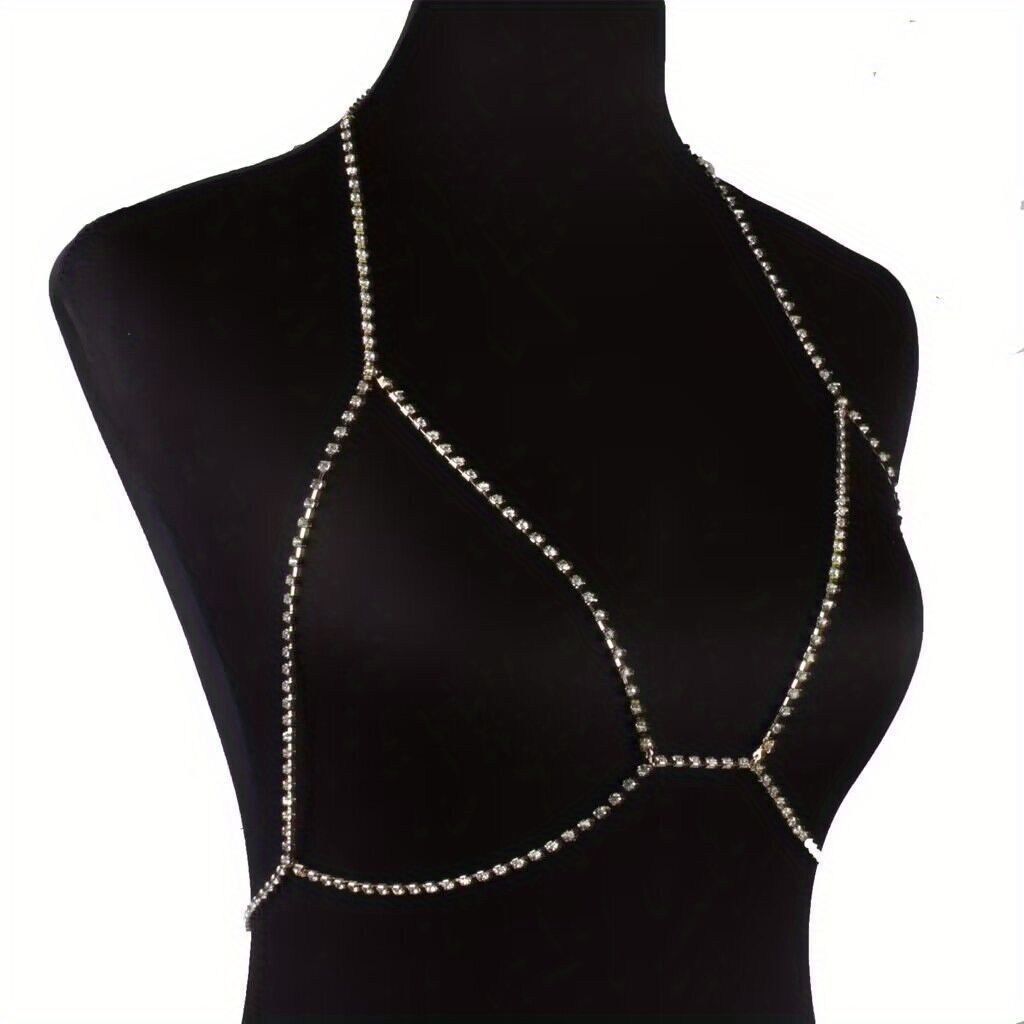 Sparkly Rhinestone Bra Chain Silver Crystal Chest Chains Sexy Nightclub  Beach Party Body Chain for Women and Girls