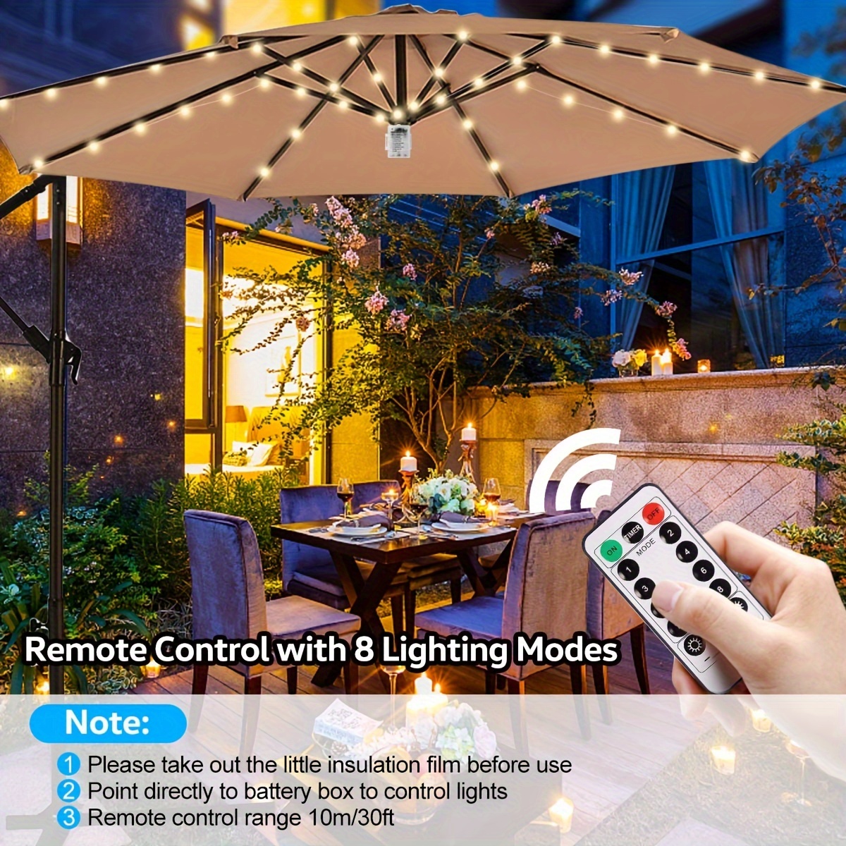 1pc patio umbrella lights 8 lighting mode 104 led string lights with remote control umbrella lights battery operated waterproof outdoor decor for patio umbrellas outdoor use camping tents warm white multicolor details 3