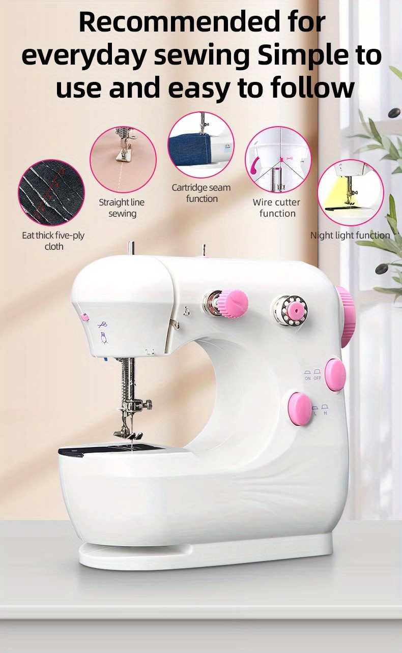 Household Sewing Machine, Portable Convenient Compact Sewing Machine with  Sewing Light for Household for Convenient Wire Cutting(#1, Transl)