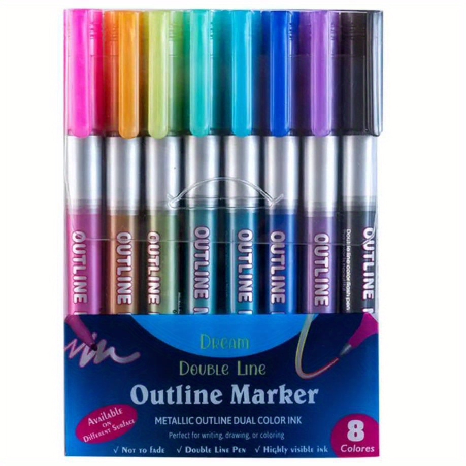 12 Colors Pens Double Line Markers Metallic Outline Pens Set Sparkle Cool  Magic Glitter Dazzle Pen Art Paint Drawing Kid Gift