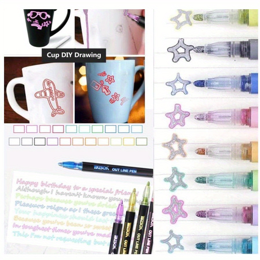 12 color Shimmer Outline Markers Set Perfect For Kids Ages 8 - Temu Canada