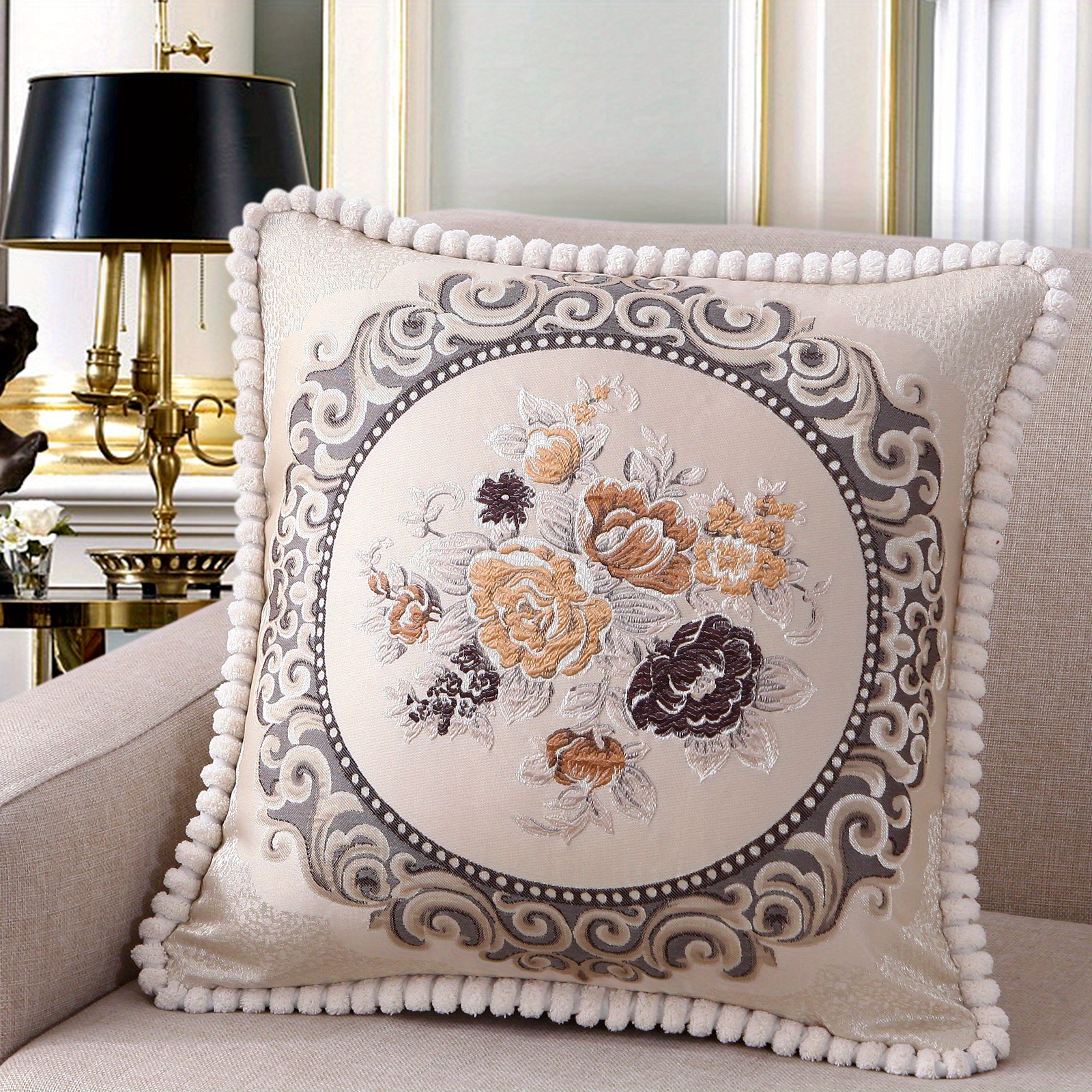 Luxury Cushion Cover Pillow Case Lumbar Pillow Big Peony Home Decorative  Pillows