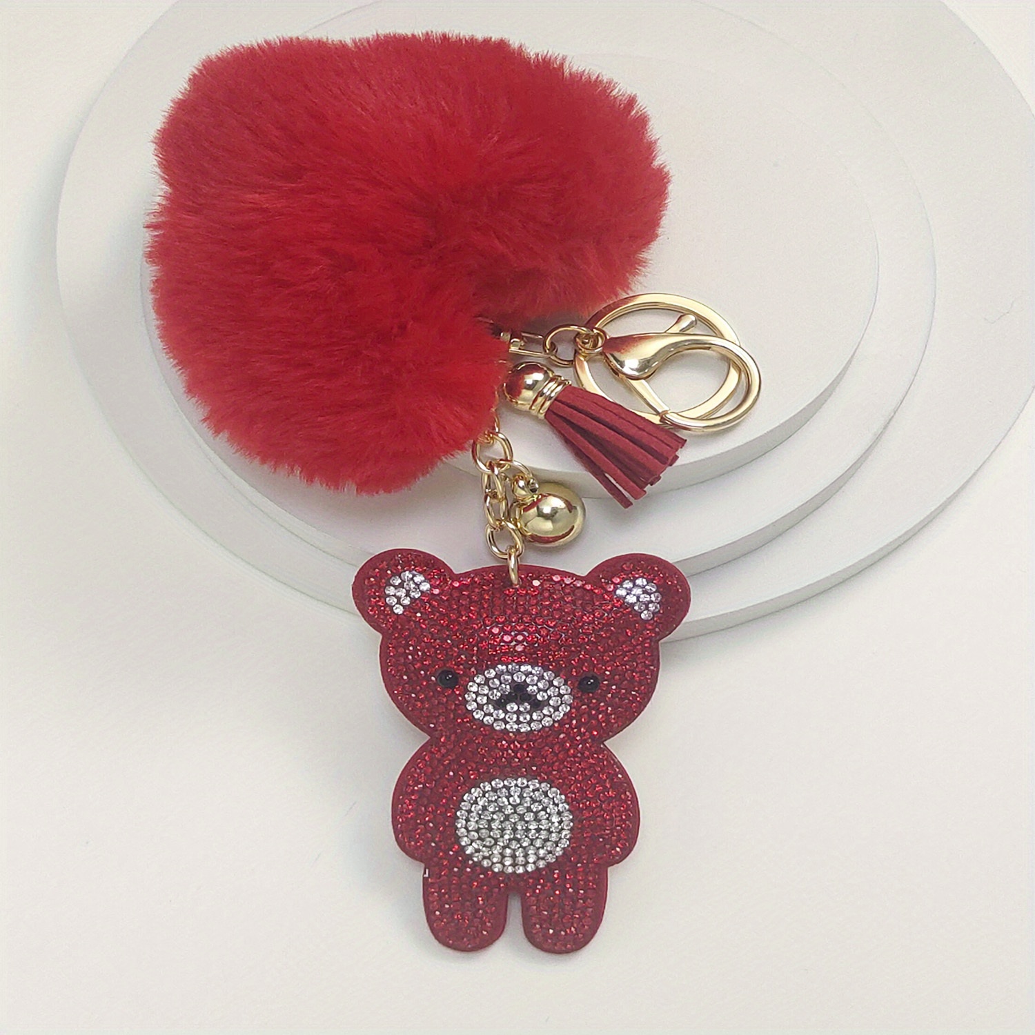 Cherrie Rhinestones Bear Keychain, Pink