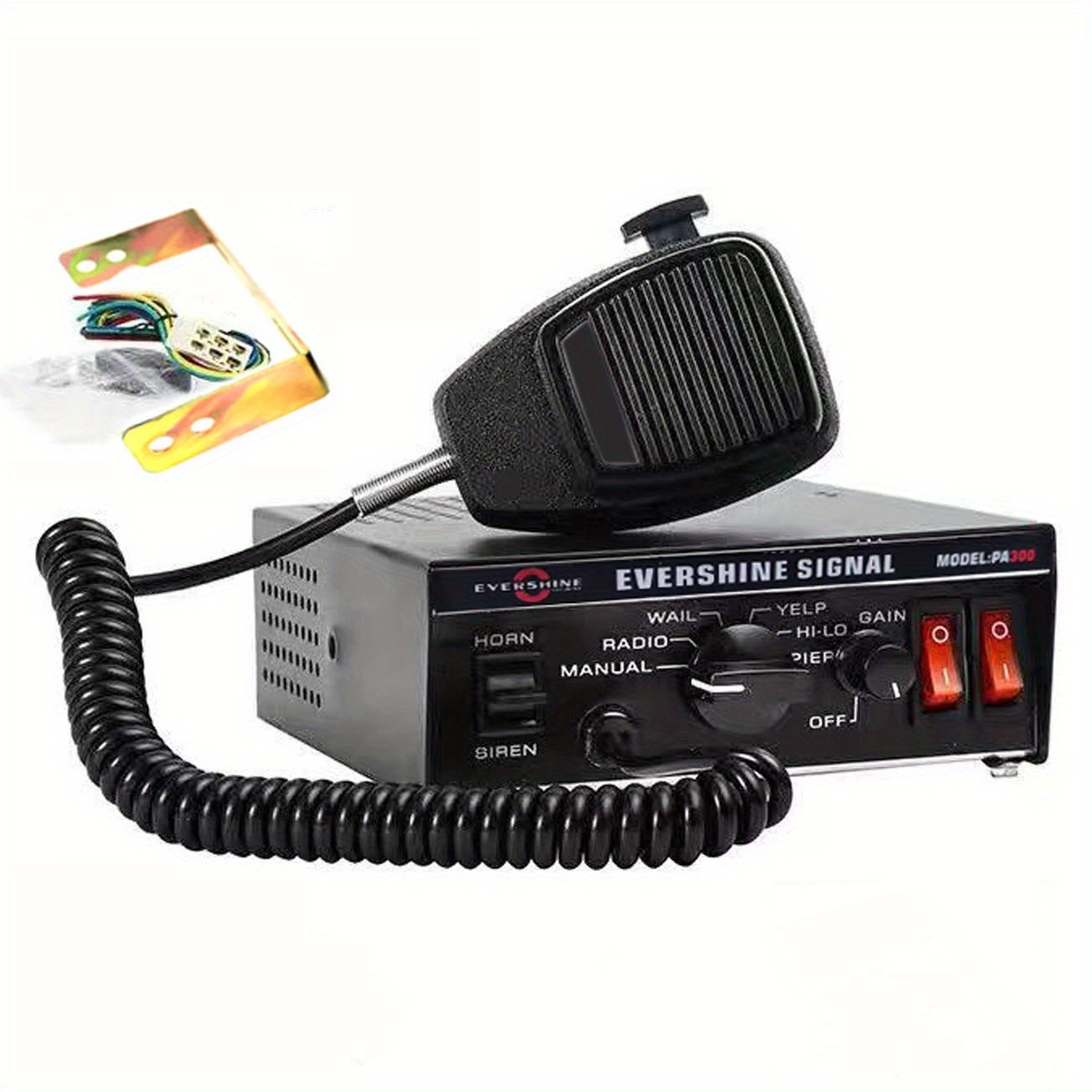 Mophorn Sirenas de policía 200 W 9 tonos alarma de advertencia de coche  micrófono interruptor de control de luz de emergencia sistema PA  electrónico
