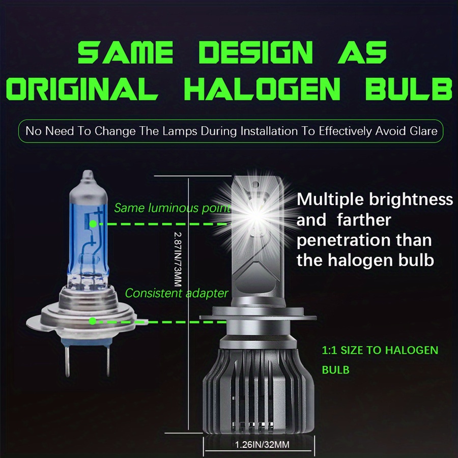 H7 LED Headlight Bulbs, 90W 20000 Lumens LED Headlights, H7 LED Bulbs,  6000K Cool White High Lumens LED Kit, IP68 Waterproof, Halogen Upgrade  Replacem