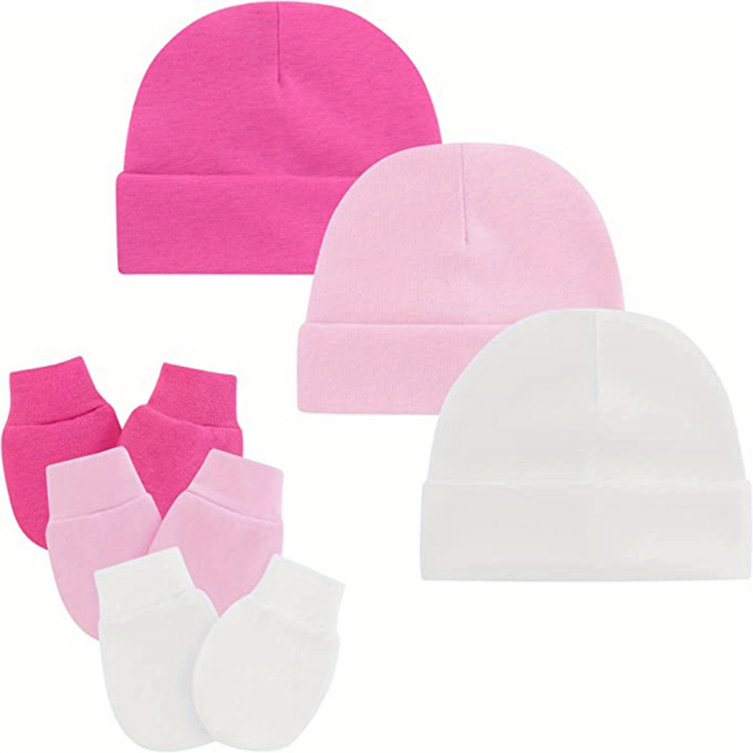 Gorro bebé recién nacido con manoplas color rosa