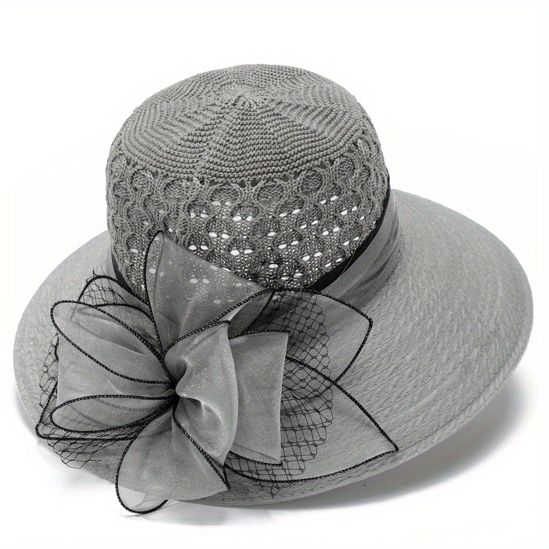 Mesh Flower Decor Bucket Hat Crochet Breathable Basin Hat Sun Hats For Women