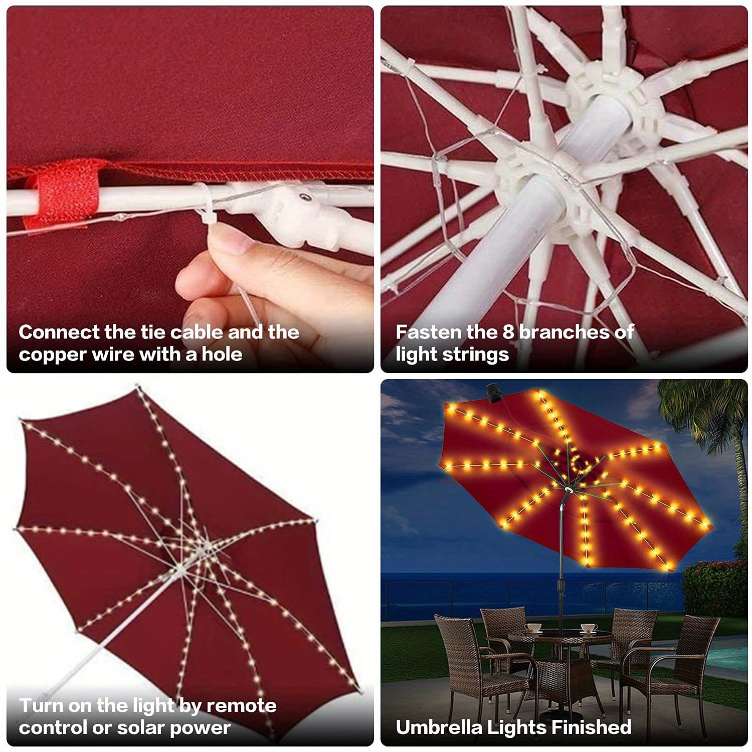 1pc solar patio umbrella lights cordless parasol string lights with clip umbrella pole light solar powered waterproof for 7 10foot umbrella outdoor lighting beach deck garden party decoration details 6