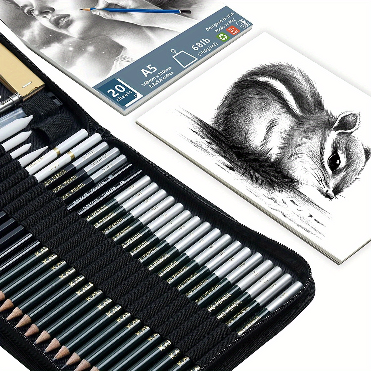  KALOUR 58 Pack Drawing Set Sketch Kit, Sketching Supplies with  3-Color Sketchbook,Graphite & Charcoal Pencils,A5 SketchBook,Tutorial, Pro  Art Drawing Kit for Artists Adults Beginner : Arts, Crafts & Sewing