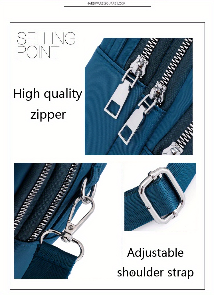 Solid Color Zipper Crossbody Bag, All-mat H Coin Purse, Women's