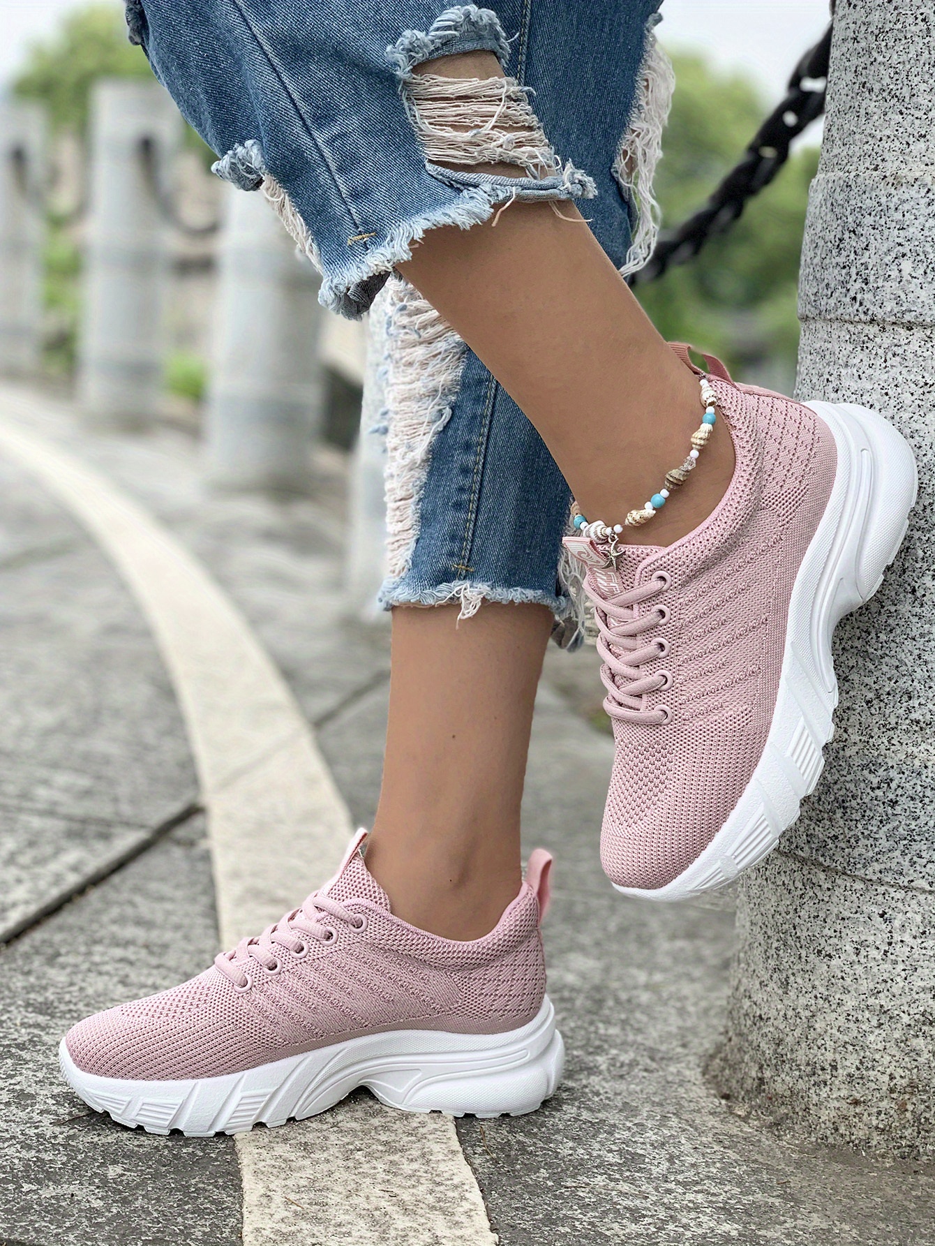 Women's Knitted Sports Shoes Breathable Comfortable Lace Low - Temu