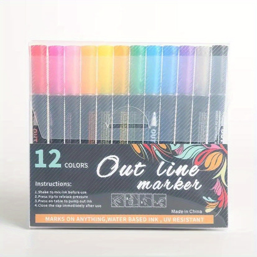 12-color Shimmer Outline Markers Set - Perfect For Kids Ages 8-12,  Doodling, Drawing, Card Making & Calligraphy! - Temu Romania