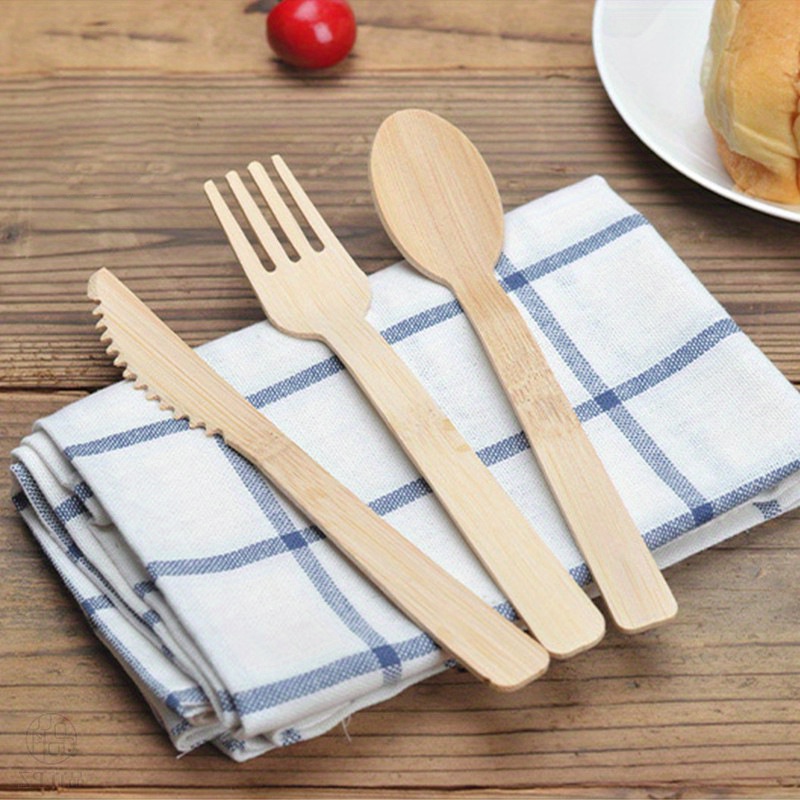 high quality bamboo cutlery   36pcs disposable knives forks spoons for parties picnics and outdoor events details 2