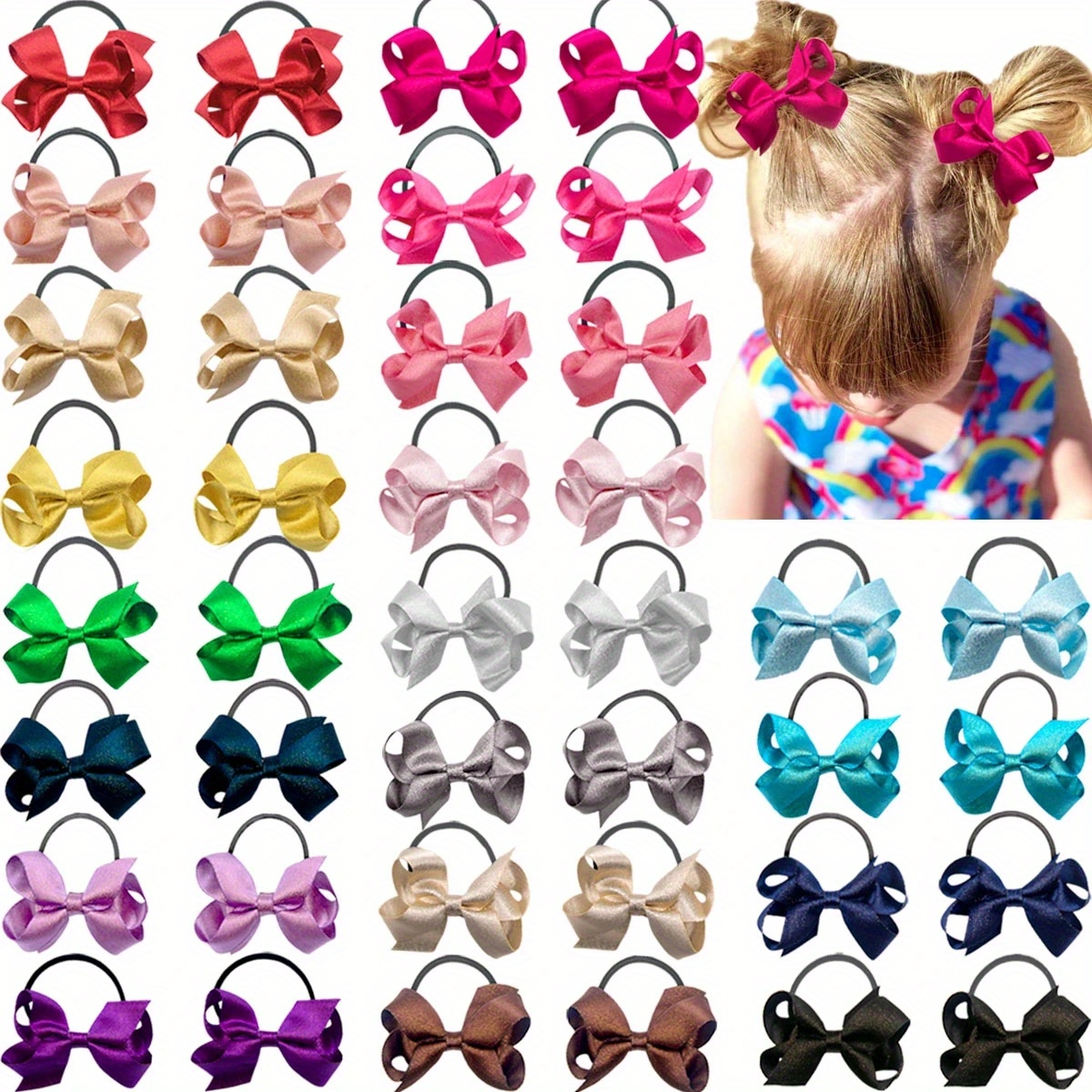 TEMU 40pcs Glitter Silky Ribbon Bows Hair Tie Elastic Ties Hair Bands For Gifts